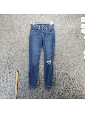 J. Crew Jeans Womens Size 26 Blue 9" Mid-Rise Skinny Raw Hem Distressed *Read*